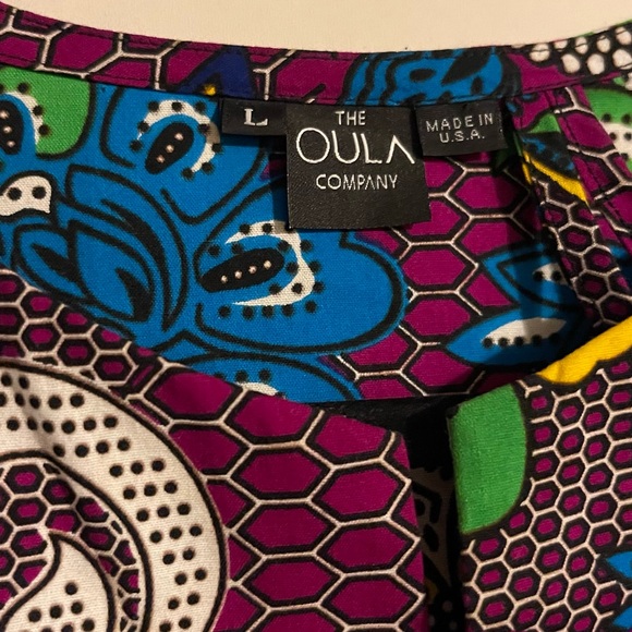 The Oula Company Split Neck Caftan Midi Dress Floral Honeycomb Bloom sz L Large - Picture 7 of 9